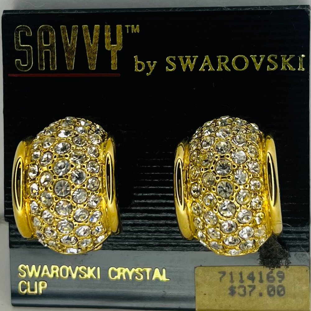 Gold-Toned Clip Earrings Featuring an Oval Design Savvy by Swarovski
